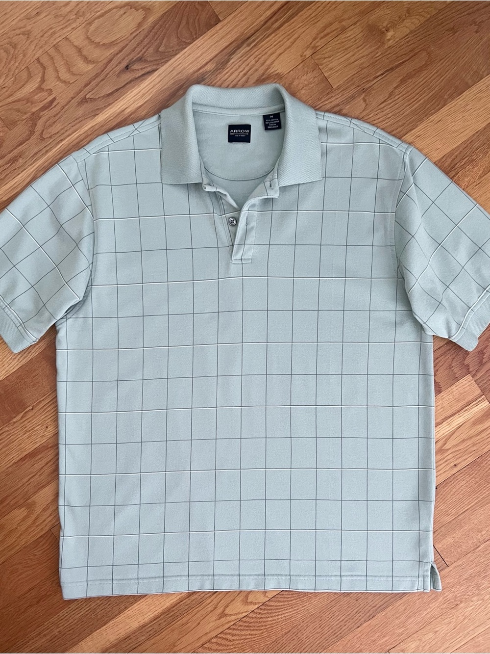 Arrow Men's Light Aqua Grid Short Sleeve Polo Shirt (M)